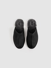 UGG Black Grained Leather Slippers - Image 3 of 5
