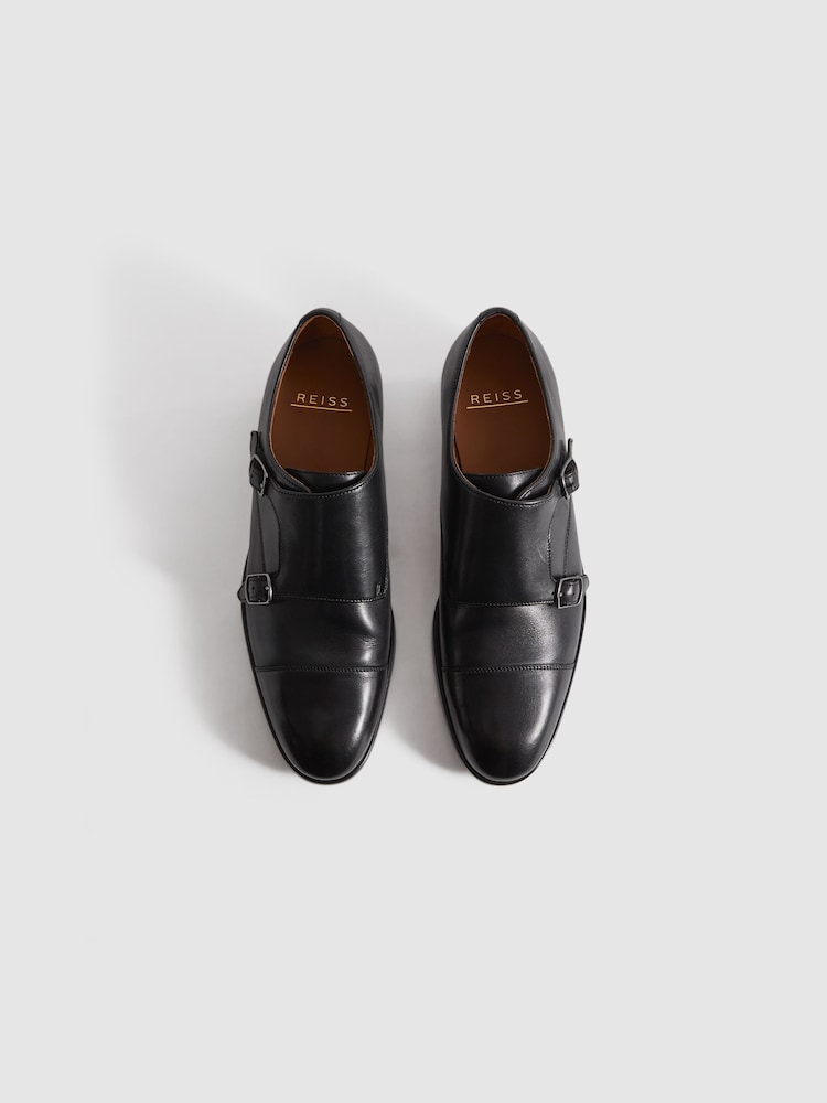 Czarny - Reiss Amalfi Leather Double Monk Strap Shoes - Image 3 of 5