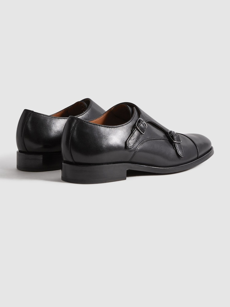 Czarny - Reiss Amalfi Leather Double Monk Strap Shoes - Image 4 of 5