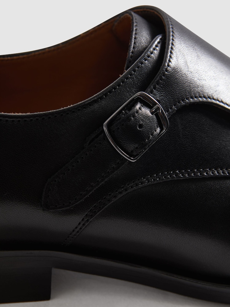 Reiss Black Amalfi Leather Double Monk Strap Shoes - Image 5 of 5 Reiss Black Amalfi Leather Double Monk Strap Shoes - Image 5 of 5