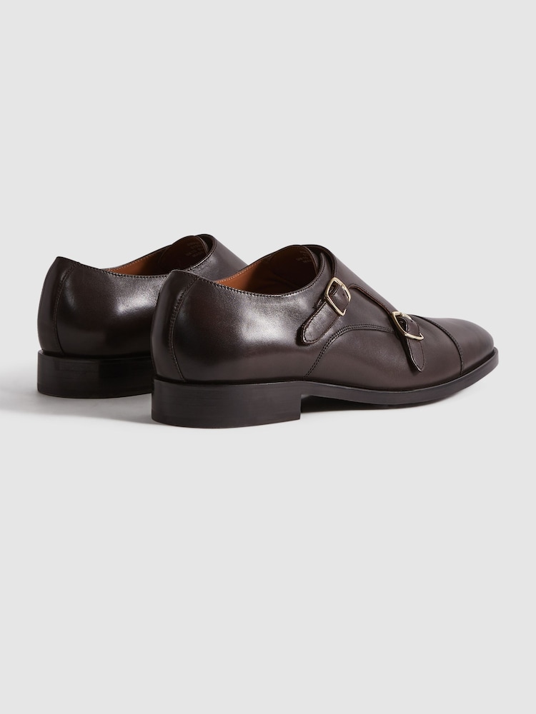 Reiss Dark Brown Amalfi Leather Double Monk Strap Shoes - Image 4 of 5