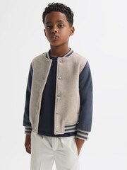 Reiss Stone/Airforce Blue Kansas 13-14 yrs Wool Blend Varsity Bomber Jacket - Image 1 of 7