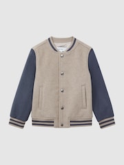 Reiss Stone/Airforce Blue Kansas 13-14 yrs Wool Blend Varsity Bomber Jacket - Image 2 of 7