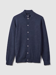 Reiss Indigo Melange Harlow Merino Wool Button Through Funnel Neck Shirt - Image 2 of 6