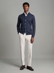 Reiss Indigo Melange Harlow Merino Wool Button Through Funnel Neck Shirt - Image 3 of 6