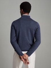 Reiss Indigo Melange Harlow Merino Wool Button Through Funnel Neck Shirt - Image 4 of 6