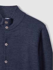 Reiss Indigo Melange Harlow Merino Wool Button Through Funnel Neck Shirt - Image 5 of 6