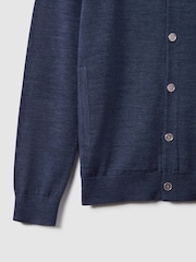 Reiss Indigo Melange Harlow Merino Wool Button Through Funnel Neck Shirt - Image 6 of 6