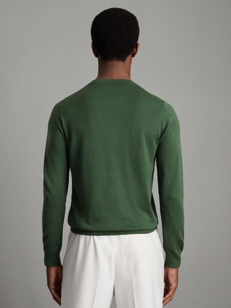 Reiss Hunting Green Wessex Merino Wool Crew Neck Jumper - Image 4 of 6