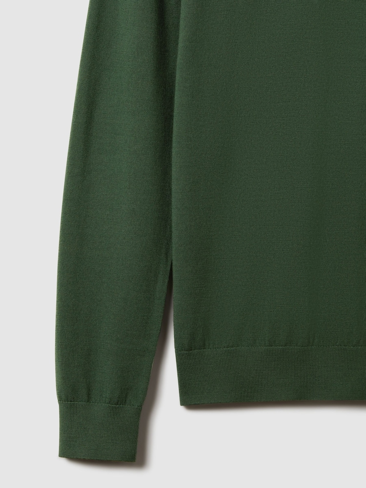 Reiss Hunting Green Wessex Merino Wool Crew Neck Jumper - Image 6 of 6