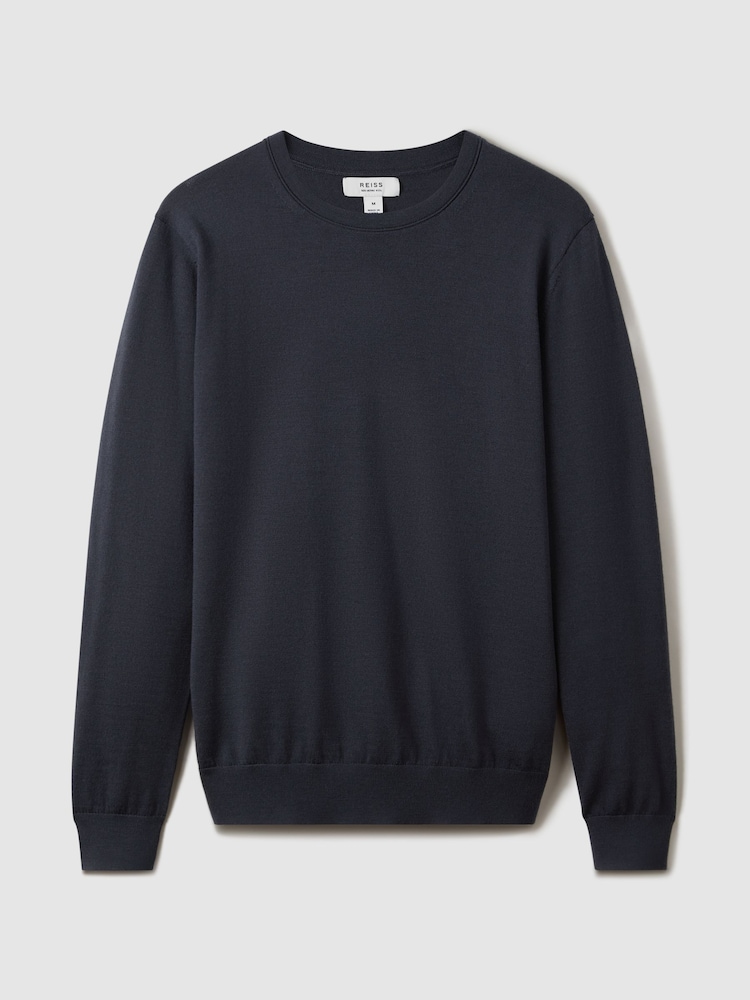 Reiss Blue Smoke Wessex Merino Wool Crew Neck Jumper - Image 2 of 6