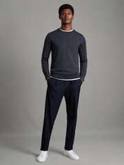 Reiss Blue Smoke Wessex Merino Wool Crew Neck Jumper - Image 3 of 6