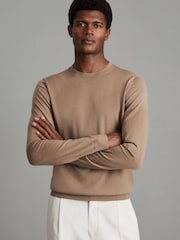 Reiss Camel Wessex Merino Wool Crew Neck Jumper - Image 1 of 6