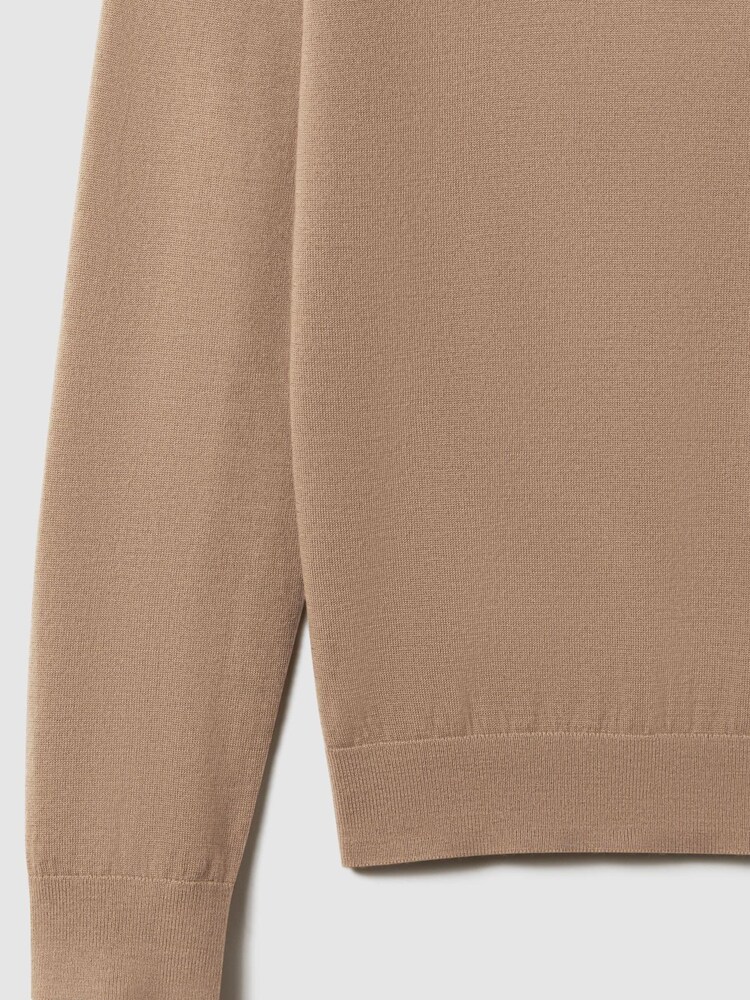 Reiss Camel Wessex Merino Wool Crew Neck Jumper - Image 6 of 6