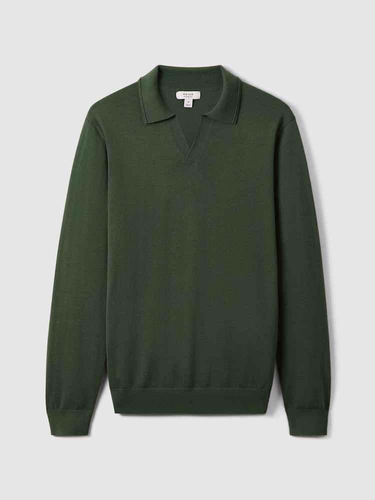 Reiss Hunting Green Milburn Merino Wool Half-Zip Polo Shirt - Image 2 of 7