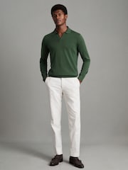 Reiss Hunting Green Milburn Merino Wool Half-Zip Polo Shirt - Image 3 of 7