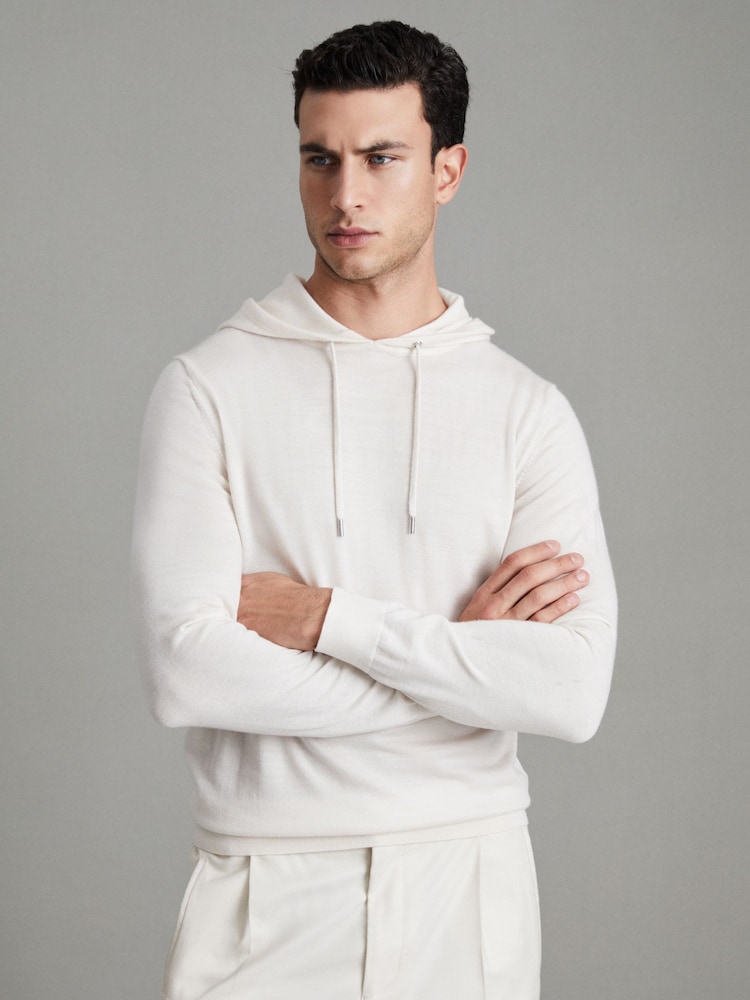 Reiss Snow Holland Merino Wool Drawstring Hoodie - Image 1 of 7