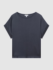 Reiss Navy Helen Silk Front Crew Neck T-Shirt - Image 2 of 5