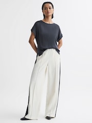 Reiss Navy Helen Silk Front Crew Neck T-Shirt - Image 3 of 5