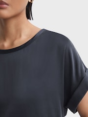 Reiss Navy Helen Silk Front Crew Neck T-Shirt - Image 4 of 5