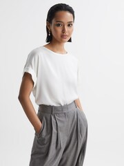 Reiss Ivory Helen Silk Front Crew Neck T-Shirt - Image 1 of 5
