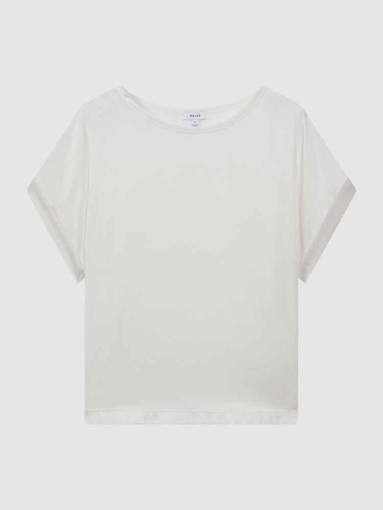 Reiss Ivory Helen Silk Front Crew Neck T-Shirt - Image 2 of 5