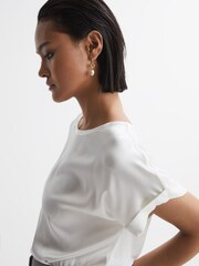 Reiss Ivory Helen Silk Front Crew Neck T-Shirt - Image 4 of 5