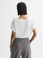 Reiss Ivory Helen Silk Front Crew Neck T-Shirt - Image 5 of 5