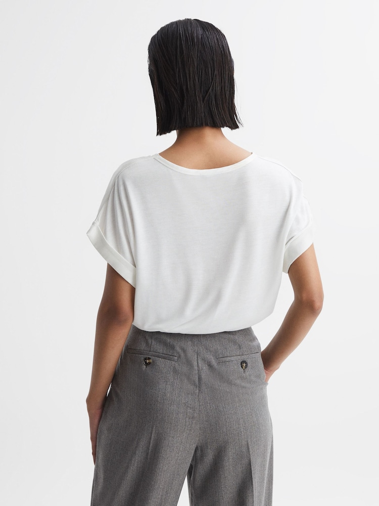 Reiss Ivory Helen Silk Front Crew Neck T-Shirt - Image 5 of 5