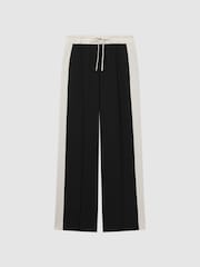 Reiss Black May Wide Petite Wide Leg Contrast Stripe Drawstring Trousers - Image 2 of 7