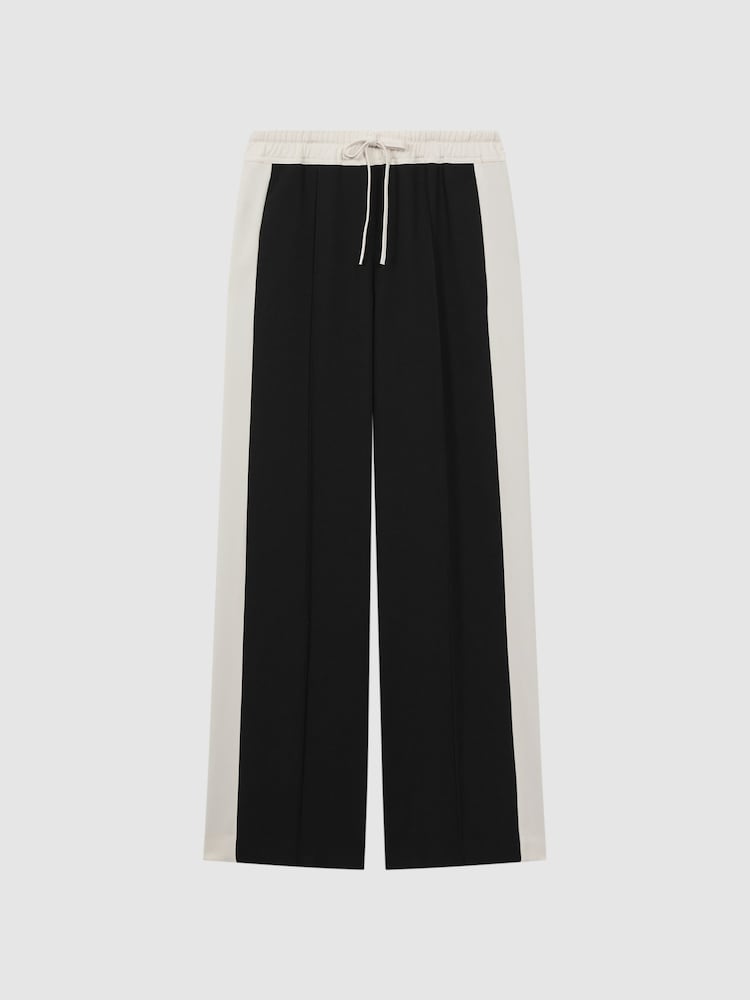 Reiss Black May Wide Petite Wide Leg Contrast Stripe Drawstring Trousers - Image 2 of 7