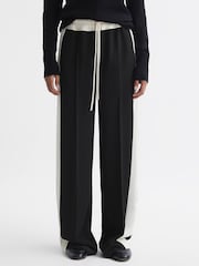 Reiss Black May Wide Petite Wide Leg Contrast Stripe Drawstring Trousers - Image 3 of 7