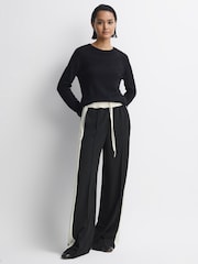 Reiss Black May Wide Petite Wide Leg Contrast Stripe Drawstring Trousers - Image 6 of 7
