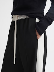 Reiss Black May Wide Wide Leg Contrast Stripe Drawstring Trousers - Image 4 of 6