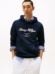 Tommy Hilfiger Blue Logo Embroidery Fleece Hoodie - Image 1 of 5