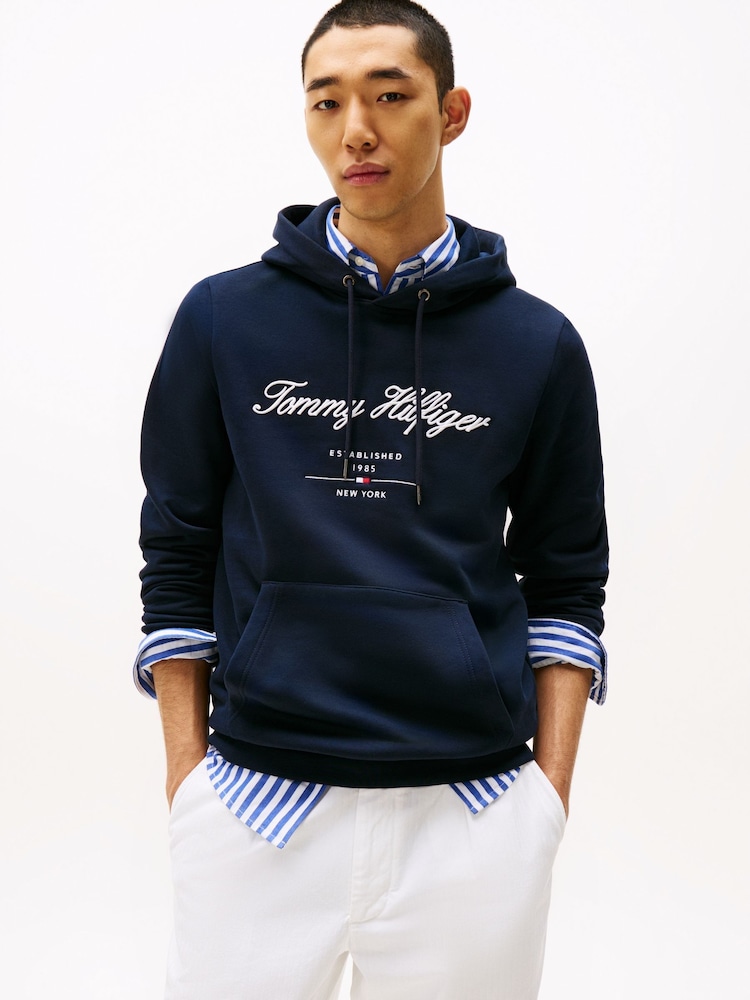 Tommy Hilfiger Blue Logo Embroidery Fleece Hoodie - Image 1 of 5 Tommy Hilfiger Blue Logo Embroidery Fleece Hoodie - Image 1 of 5