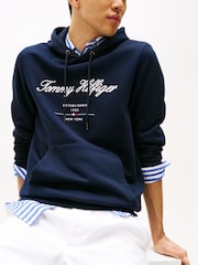 Tommy Hilfiger Blue Logo Embroidery Fleece Hoodie - Image 4 of 5