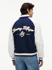 Tommy Hilfiger Blue Interlock Knit Colour-Blocked Relaxed Bomber Jacket - Image 2 of 6