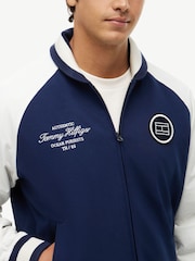 Tommy Hilfiger Blue Interlock Knit Colour-Blocked Relaxed Bomber Jacket - Image 3 of 6