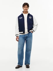 Tommy Hilfiger Blue Interlock Knit Colour-Blocked Relaxed Bomber Jacket - Image 4 of 6