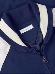 Tommy Hilfiger Blue Interlock Knit Colour-Blocked Relaxed Bomber Jacket - Image 6 of 6