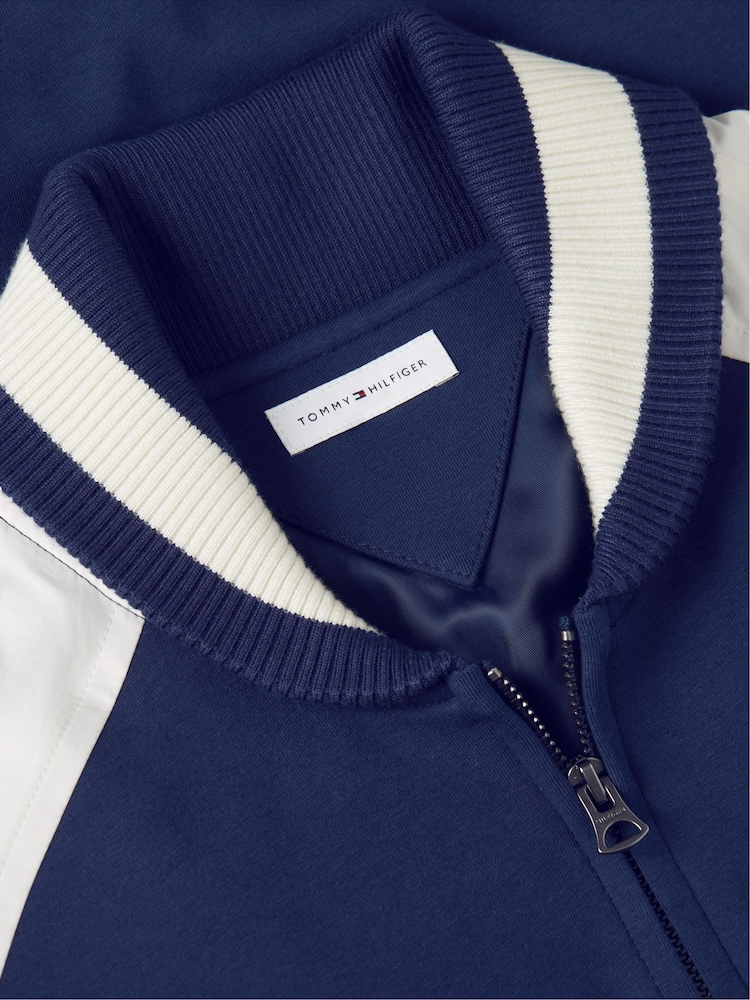 Tommy Hilfiger Blue Interlock Knit Colour-Blocked Relaxed Bomber Jacket - Image 6 of 6