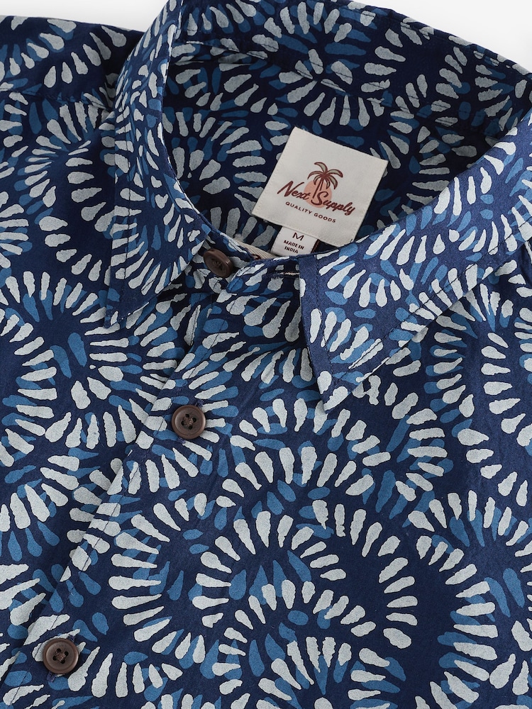 Blau - 100 % Baumwolle Kurzarm-Oxford-Hemd mit Blumenmuster - Bild 7 von 7
