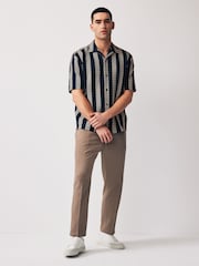 Navy Textured Stripe Short Sleeve Cuban Collar Shirt - Image 3 of 7