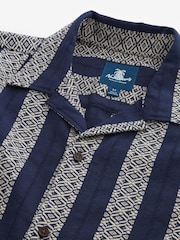 Navy Textured Stripe Short Sleeve Cuban Collar Shirt - Image 6 of 7