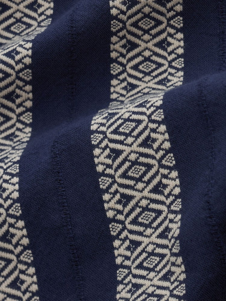 Navy Textured Stripe Short Sleeve Cuban Collar Shirt - Image 7 of 7