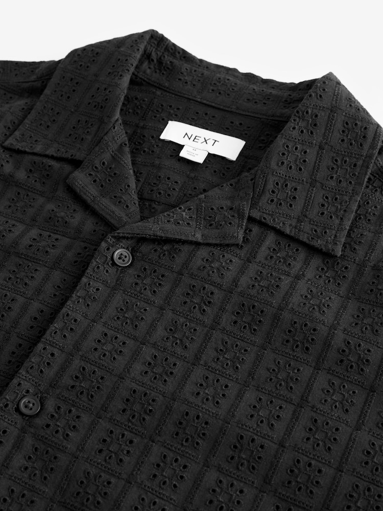 Black Broderie Short Sleeve Shirt - Image 7 of 7