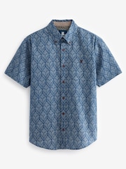 Blau - Kurzärmeliges Oxford-Hemd mit Print aus 100 % Baumwolle - Bild 5 von 7