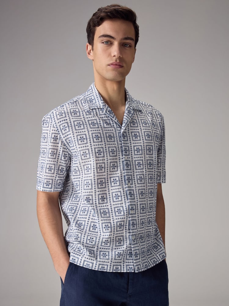 Blue Broderie Short Sleeve Shirt - Image 1 of 8 Blue Broderie Short Sleeve Shirt - Image 1 of 8
