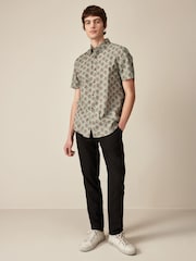 Green Linen Blend Printed Short Sleeve Shirt - Image 2 of 7